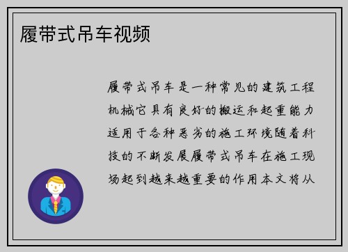 履带式吊车视频