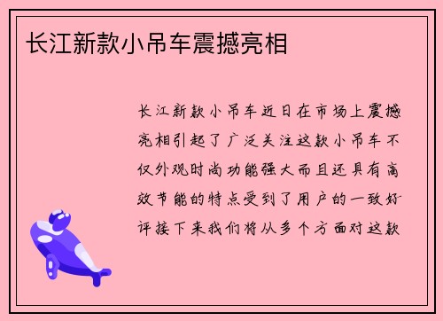 长江新款小吊车震撼亮相